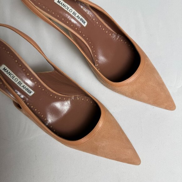 Manolo Blahnik | Size 40.5, US 10.5 | Alassa 70 leather-trimmed suede pumps $845 - Picture 1 of 6